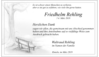 Traueranzeige von Friedhelm Rehling von Schaumburger Nachrichten
