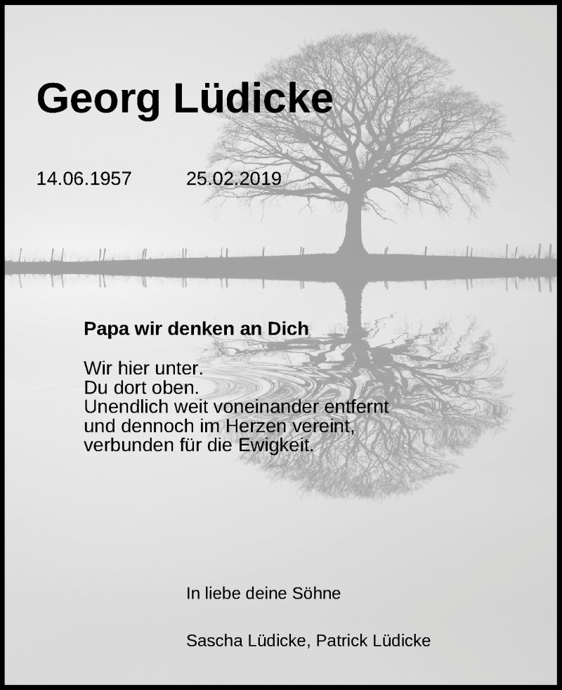  Traueranzeige für Georg Lüdicke vom 12.03.2019 aus Göttinger Tageblatt