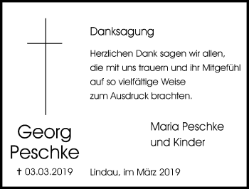 Traueranzeige von Georg Peschke von Eichsfelder Tageblatt