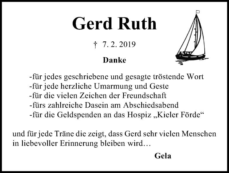  Traueranzeige für Gerd Ruth vom 02.03.2019 aus Kieler Nachrichten