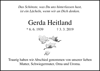 Traueranzeige von Gerda Heitland von Lübecker Nachrichten