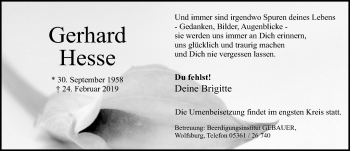 Traueranzeige von Gerhard Hesse von Aller Zeitung