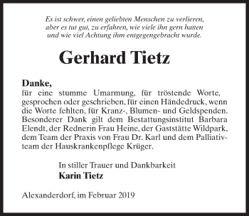 Traueranzeige von Gerhard Tietz von Märkischen Allgemeine Zeitung
