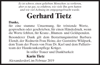 Traueranzeige von Gerhard Tietz von Märkischen Allgemeine Zeitung