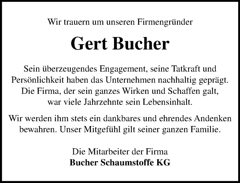  Traueranzeige für Gert Bucher vom 23.03.2019 aus Schaumburger Nachrichten