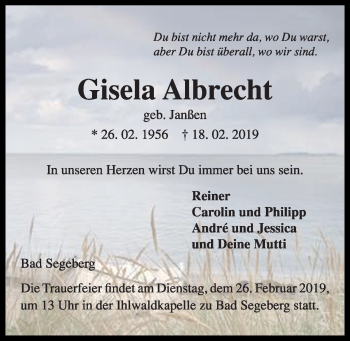 Traueranzeige von Gisela Albrecht von Kieler Nachrichten