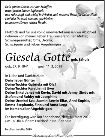 Traueranzeige von Gisela Gotte von Torgauer Zeitung