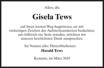 Traueranzeige von Gisela Tews von Märkischen Allgemeine Zeitung