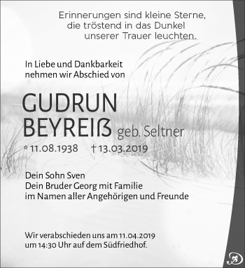 Traueranzeige von Gudrun Beyreiß von Leipziger Volkszeitung