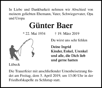Traueranzeige von Günter Baer von Lübecker Nachrichten
