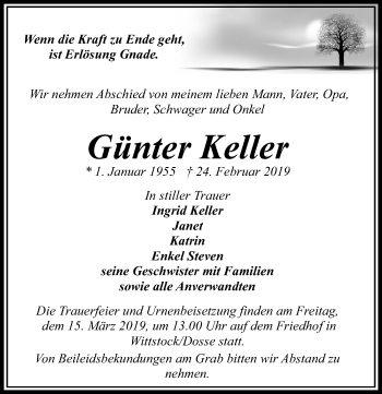 Traueranzeige von Günter Keller von Märkischen Allgemeine Zeitung