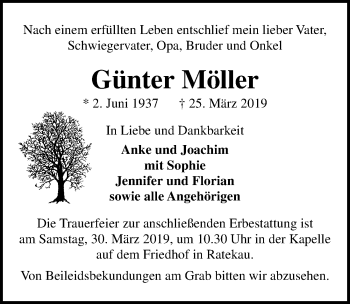 Traueranzeige von Günter Möller von Lübecker Nachrichten