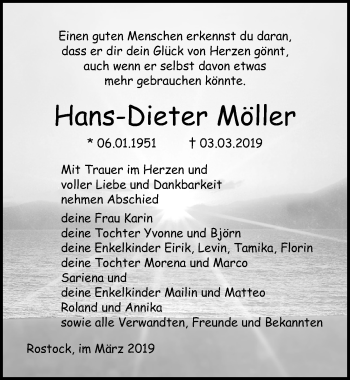 Traueranzeige von Hans-Dieter Möller von Ostsee-Zeitung GmbH