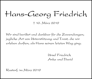 Traueranzeige von Hans-Georg Friedrich von Kieler Nachrichten