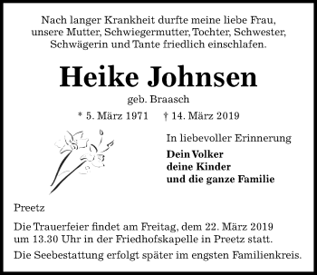 Traueranzeige von Heike Johnsen von Kieler Nachrichten