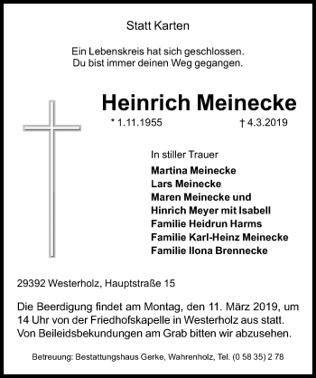 Traueranzeige von Heinrich Meinecke von Aller Zeitung