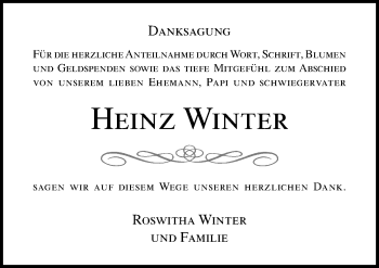 Traueranzeige von Heinz Winter von Lübecker Nachrichten