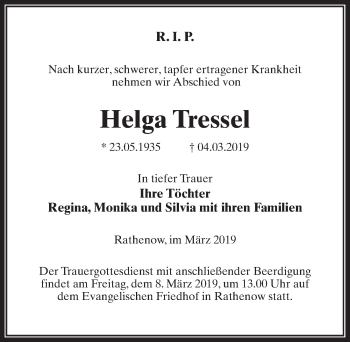 Traueranzeige von Helga Tressel von Märkischen Allgemeine Zeitung