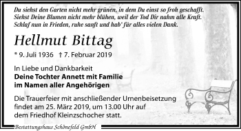 Traueranzeige von Hellmut Bittag von Leipziger Volkszeitung