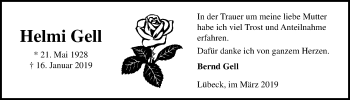 Traueranzeige von Helmi Gell von Lübecker Nachrichten