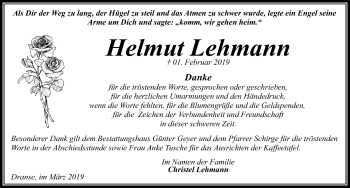 Traueranzeige von Helmut Lehmann von Märkischen Allgemeine Zeitung