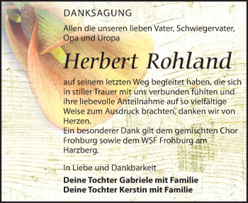 Traueranzeige von Herbert Rohland von Leipziger Volkszeitung