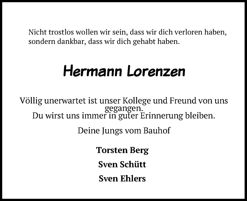  Traueranzeige für Hermann Lorenzen vom 13.03.2019 aus Kieler Nachrichten