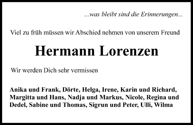  Traueranzeige für Hermann Lorenzen vom 12.03.2019 aus Kieler Nachrichten