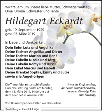 Traueranzeige von Hildegart Eckardt von Leipziger Volkszeitung