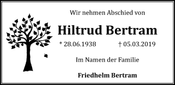 Traueranzeige von Hiltrud Bertram von Hannoversche Allgemeine Zeitung/Neue Presse