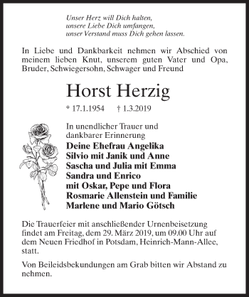 Traueranzeige von Horst Herzig von Märkischen Allgemeine Zeitung