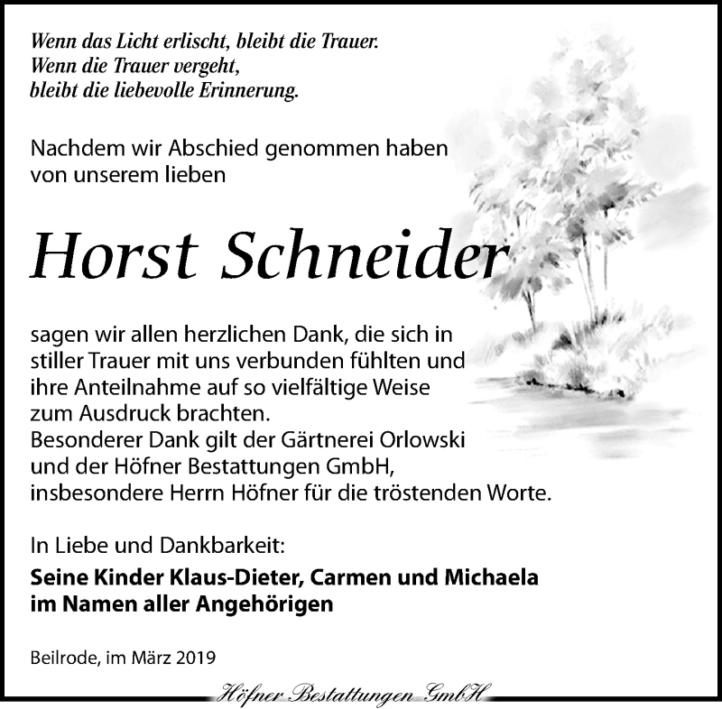  Traueranzeige für Horst Schneider vom 30.03.2019 aus Torgauer Zeitung