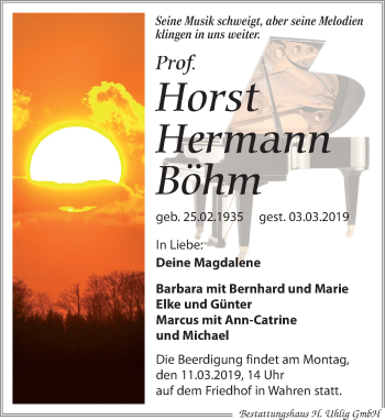 Traueranzeige von Horst Hermann Böhm von Leipziger Volkszeitung