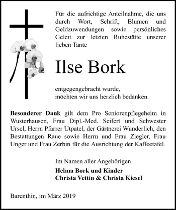 Traueranzeige von Ilse Bork