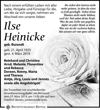 Traueranzeige von Ilse Heinicke von Leipziger Volkszeitung