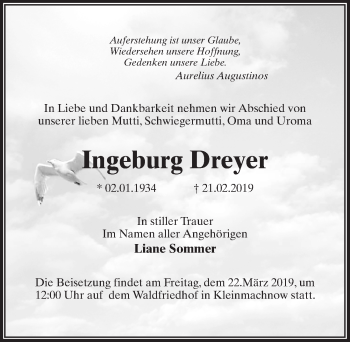 Traueranzeige von Ingeburg Dreyer von Märkischen Allgemeine Zeitung