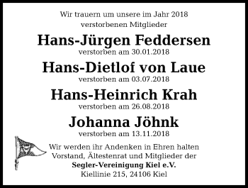 Traueranzeige von Johanna Jöhnk von Kieler Nachrichten