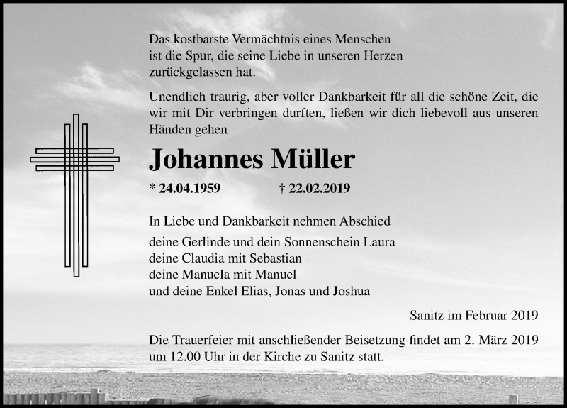  Traueranzeige für Johannes Müller vom 27.02.2019 aus Ostsee-Zeitung GmbH