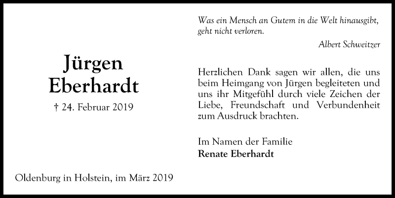  Traueranzeige für Jürgen Eberhardt vom 23.03.2019 aus Lübecker Nachrichten