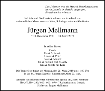 Traueranzeige von Jürgen Mellmann von Lübecker Nachrichten