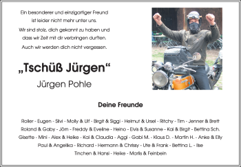 Traueranzeige von Jürgen Pohle von Kieler Nachrichten