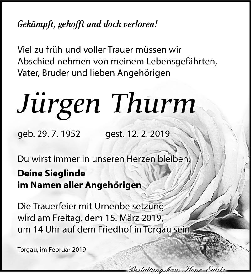  Traueranzeige für Jürgen Thurm vom 23.02.2019 aus Torgauer Zeitung