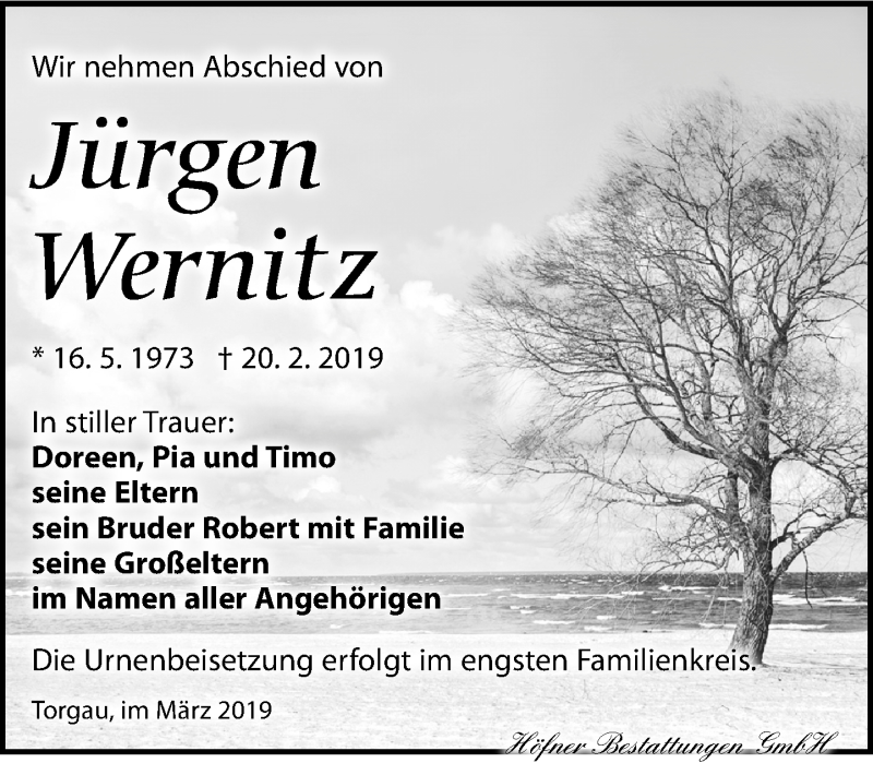  Traueranzeige für Jürgen Wernitz vom 09.03.2019 aus Torgauer Zeitung