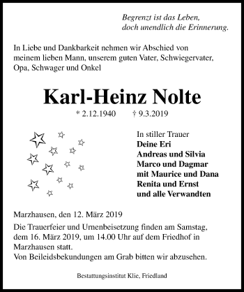 Traueranzeige von Karl-Heinz Nolte von Göttinger Tageblatt