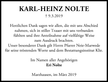 Traueranzeige von Karl-Heinz Nolte von Göttinger Tageblatt