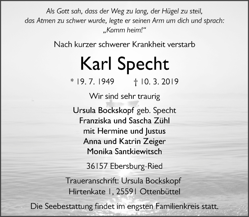  Traueranzeige für Karl Specht vom 16.03.2019 aus Schaumburger Nachrichten