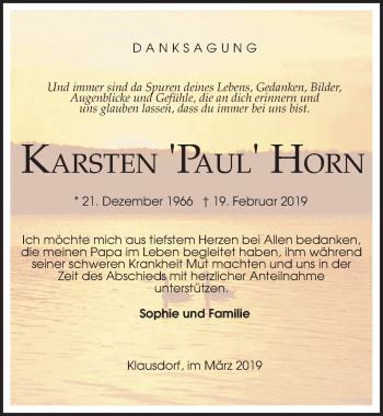 Traueranzeige von Karsten Horn von Märkischen Allgemeine Zeitung