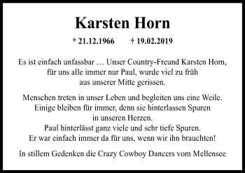 Traueranzeige von Karsten Horn von Märkischen Allgemeine Zeitung