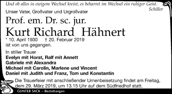 Traueranzeige von Kurt Richard Hähnert von Leipziger Volkszeitung