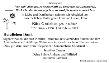 Traueranzeige von Käte Graichen von Leipziger Volkszeitung